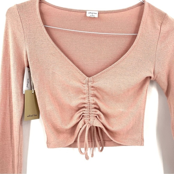 ARITZIA WILFRED NWT Ruched Lynx Cropped Long-sleeve Rose Top - Picture 4 of 8